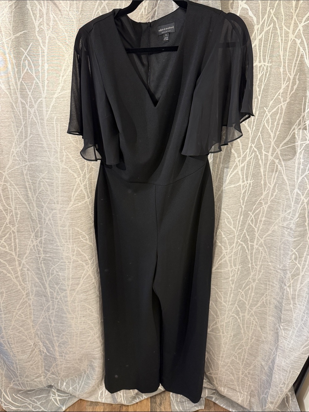 Connected Black Maxi Jumpsuit with Sheer Cape Sleeves